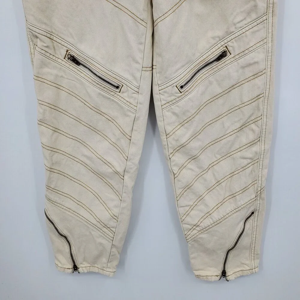 BDG Low Rise Cream Tapered Moto‎ Zipper Jeans Size 26